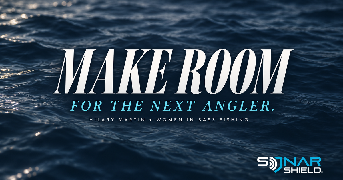 Lake water with Make Room for the Next Angler headline for the Hilary Martin women-in-bass-fishing feature