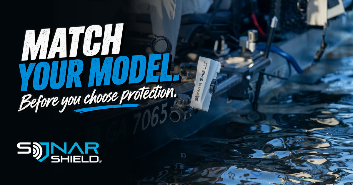 Sonar Shield kayak photograph with bold blue and white text: Match your model before you choose protection.