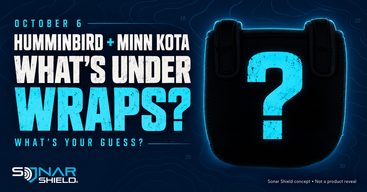 Mystery graphic using a darkened Sonar Shield MEGA Live cover silhouette and a question mark, labeled as a concept rather than a product reveal